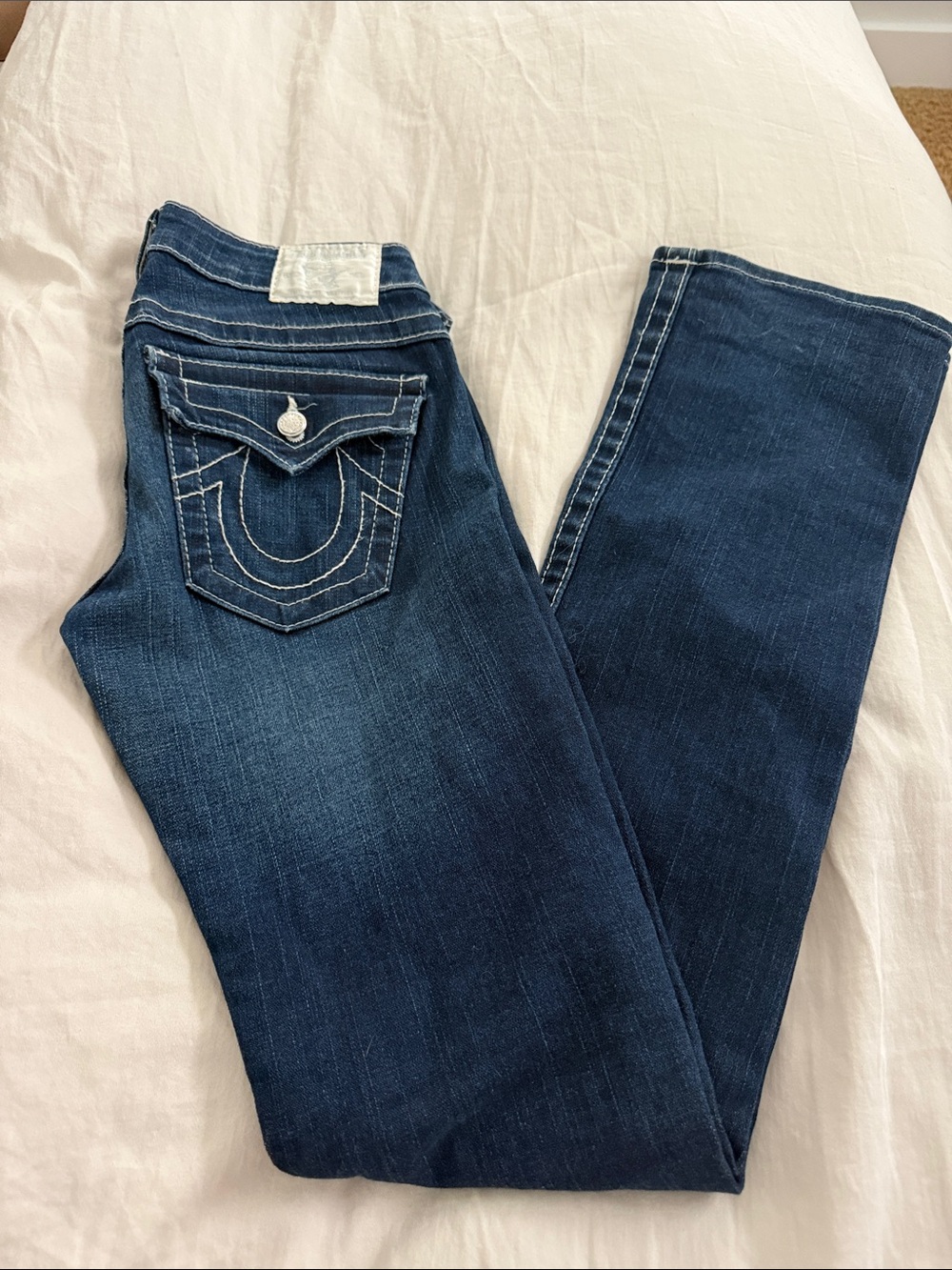 True Religion Women's Dark Blue Skinny Jeans with Contrast Stitching